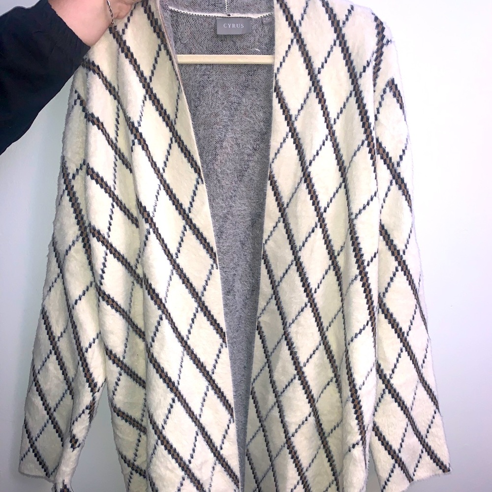 CYRUS plaid print open front cardigan